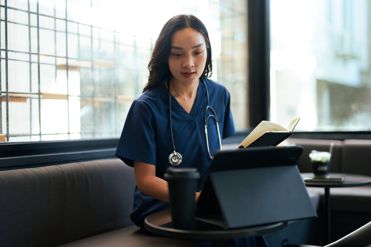 Medical student studying during program
