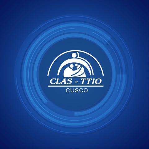 CLAS-TTIO Cusco logo on concentric blue circles background, featuring stylized figure design